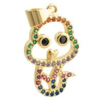 Cubic Zirconia Micro Pave Brass Pendant, Snake, gold color plated, cute & fashion jewelry & micro pave cubic zirconia & hollow, mixed colors 