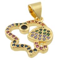 Cubic Zirconia Micro Pave Brass Pendant, gold color plated, cute & fashion jewelry & micro pave cubic zirconia & hollow, mixed colors 