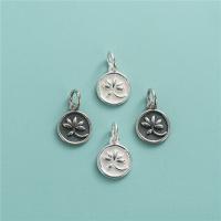 Sterling Silver Pendants, 925 Sterling Silver, Flat Round, DIY & with flower pattern 9.3mm Approx 3.9mm 