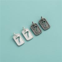 Sterling Silver Pendants, 925 Sterling Silver, Rectangle, DIY & with number pattern & hollow Approx 3.7mm 