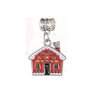 Zinc Alloy European Pendants, House, silver color plated, DIY & enamel, red [