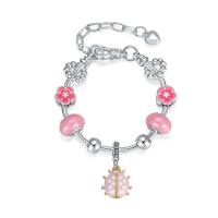 Zinc Alloy European Bracelets, with Glass Beads, Ladybug, plated & for woman & enamel, pink [