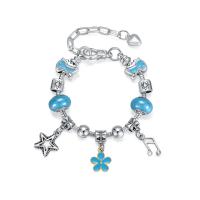 Zinc Alloy European Bracelets, with Glass Beads, Flower, plated & for woman & enamel, blue [