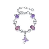 Zinc Alloy European Bracelets, with Resin Rhinestone, Butterfly, silver color plated & for woman & enamel & with rhinestone, purple [