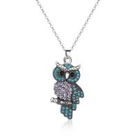 Rhinestone Zinc Alloy Necklace, Owl, antique silver color plated, Unisex & with rhinestone Approx 50 cm [
