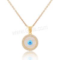 Evil Eye Jewelry Necklace, 316L Stainless Steel, with White Shell, with 1.97inch extender chain, Vacuum Ion Plating & micro pave cubic zirconia & for woman, golden Approx 15.75 Inch 