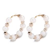 Plastic Pearl Zinc Alloy Earring, with Crystal & Plastic Pearl, gold color plated, for woman 53mm 
