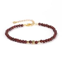 Natural Garnet Bracelet, with Brass, with 5cm extender chain, Round, gold color plated, fashion jewelry & for woman, red, 3mm Approx 19 cm 