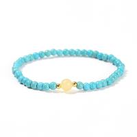 Synthetic Turquoise Bracelet, Synthetic Blue Turquoise, with Pale Brown Jade & Brass, Round, gold color plated, fashion jewelry & for woman, blue, 4mm,6mm Approx 19 cm [