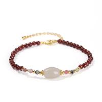 Natural Garnet Bracelet, with Tourmaline & Brass, with 5cm extender chain, barrel, gold color plated, fashion jewelry & for woman, garnet, 3mm Approx 19 cm 