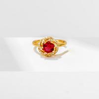 Zinc Alloy Finger Ring, gold color plated, fashion jewelry & micro pave cubic zirconia & for woman, red [