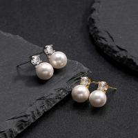 South Sea Shell Stud Earrings, Zinc Alloy, with Shell Pearl, plated, fashion jewelry & for woman & with rhinestone 