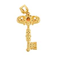 Cubic Zirconia Micro Pave Brass Pendant, Key, gold color plated, fashion jewelry & DIY & micro pave cubic zirconia 