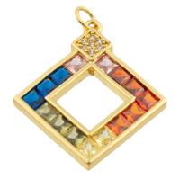 Cubic Zirconia Micro Pave Brass Pendant, Square, gold color plated, fashion jewelry & DIY & micro pave cubic zirconia, mixed colors 