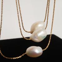 Natural Freshwater Pearl Necklace, with Titanium Steel, real gold plated, fashion jewelry & for woman Approx 15.7 Inch [