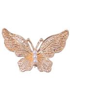 Zinc Alloy Brooch Finding, with Plastic Pearl, Butterfly, KC gold color plated, DIY & with rhinestone [