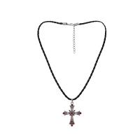 Zinc Alloy Cubic Zirconia Necklace, with Wax Cord, with 1.97inch extender chain, Cross, platinum color plated, fashion jewelry & micro pave cubic zirconia & for woman Approx 17.32 Inch 