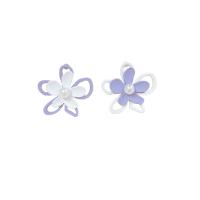Acrylic Stud Earring, Zinc Alloy, with Plastic Pearl & Acrylic, Flower, silver color plated, fashion jewelry & for woman & hollow, mixed colors 