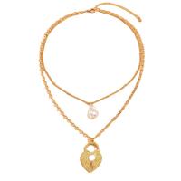 Fashion Multi Layer Necklace, Zinc Alloy, with Plastic Pearl, gold color plated, Double Layer & fashion jewelry & for woman, 40CM Approx 58 