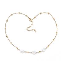 Natural Freshwater Pearl Necklace, 304 Stainless Steel, with Freshwater Pearl, with 5cm extender chain, Vacuum Ion Plating, fashion jewelry & for woman cm [