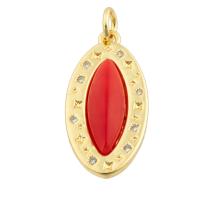 Resin Brass Pendants, with Resin, gold color plated, fashion jewelry & DIY & with rhinestone, mixed colors [