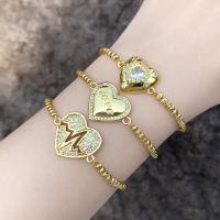 Cubic Zirconia Micro Pave Brass Bracelet, Heart, plated, fashion jewelry & micro pave cubic zirconia, gold cm 