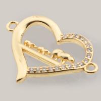 Cubic Zirconia Micro Pave Brass Connector, Heart, high quality gold color plated, DIY & micro pave cubic zirconia Approx 2mm 