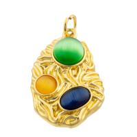 Bijoux pendentifs en laiton, avec Oeil de chat, Placage de couleur d'or, bijoux de mode & DIY, couleurs mélangées Vendu par PC[