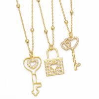 Cubic Zircon Micro Pave Brass Necklace, with 5cm extender chain, Lock and Key, plated, fashion jewelry & micro pave cubic zirconia, golden cm 