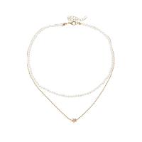 Fashion Multi Layer Necklace, Zinc Alloy, with Plastic Pearl, with 5.5cm extender chain, gold color plated, Double Layer & fashion jewelry & for woman, two different colored .8 cm 