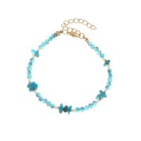 Zinc Alloy Resin Bracelets, with Gemstone & Resin & Plastic Pearl, gold color plated, fashion jewelry & for woman, blue .6 cm 