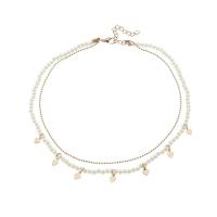 Fashion Multi Layer Necklace, Zinc Alloy, with Plastic Pearl, with 5cm extender chain, gold color plated, Double Layer & fashion jewelry & for woman, two different colored .5 cm 
