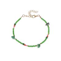 Zinc Alloy Necklace, with Seedbead & Gemstone & Crystal, gold color plated, fashion jewelry & for woman, green 