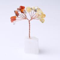 Rich Tree Decoration, Gypsum, with Natural Stone & Brass, rose gold color plated, for home and office 
