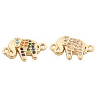Cubic Zirconia Micro Pave Sterling Silver Connector, 925 Sterling Silver, Elephant, gold color plated, DIY & micro pave cubic zirconia Approx 2mm 
