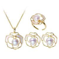 Brass Freshwater Pearl Jewelry Sets, with Freshwater Pearl, plated, fashion jewelry & for woman [