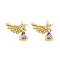 Cubic Zircon Brass Earring, with Cubic Zirconia, Wing Shape, gold color plated, fashion jewelry & DIY, mixed colors 