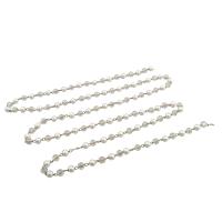 Brass Beading Chains, with Glass & Plastic Pearl, Round, plated, DIY & faceted [
