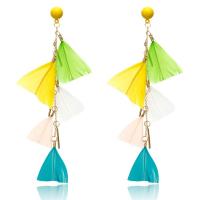 Fashion Feather Earring , with Zinc Alloy, Triangle, gold color plated, Bohemian style & for woman 