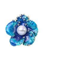 Zinc Alloy Brooch Finding, with Plastic Pearl, Flower, KC gold color plated, DIY & enamel & with rhinestone, 23-34mm [