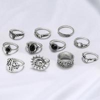 Zink-Legierung Ring Set, Zinklegierung, mit Edelstein, silberfarben plattiert, 11 Stück & Modeschmuck & für Frau & mit Strass, Silberfarbe, verkauft von setzen