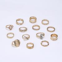 Zink-Legierung Ring Set, Zinklegierung, mit Opal, goldfarben plattiert, 14 Stück & Modeschmuck & für Frau & mit Strass, goldfarben, verkauft von setzen