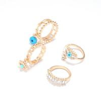 Evil Eye Jewelry Finger Ring, Zinc Alloy, gold color plated, 4 pieces & fashion jewelry & for woman & enamel & with rhinestone, two different colored 