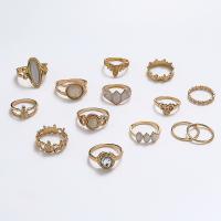 Zink-Legierung Ring Set, Zinklegierung, mit Opal, goldfarben plattiert, 14 Stück & Modeschmuck & für Frau & Emaille & mit Strass, goldfarben, verkauft von setzen