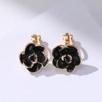 Zinc Alloy Clip Earring, Flower, gold color plated, fashion jewelry & for woman & enamel, two different colored 