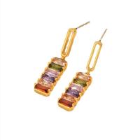 Cubic Zircon Brass Earring, with Cubic Zirconia, real gold plated, fashion jewelry & for woman, mixed colors 