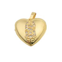 Brass Locket Pendants, Heart, gold color plated, fashion jewelry & DIY & micro pave cubic zirconia & for woman, golden Approx 0.3mm 