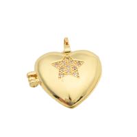 Brass Locket Pendants, Heart, gold color plated, fashion jewelry & DIY & micro pave cubic zirconia & for woman, golden Approx 3mm 