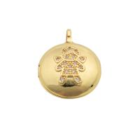 Brass Locket Pendants, Round, gold color plated, fashion jewelry & DIY & micro pave cubic zirconia & for woman, golden Approx 3mm 