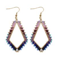 Glass Seed Beads Earring, Seedbead, with Zinc Alloy, Rhombus, gold color plated, Bohemian style & for woman [